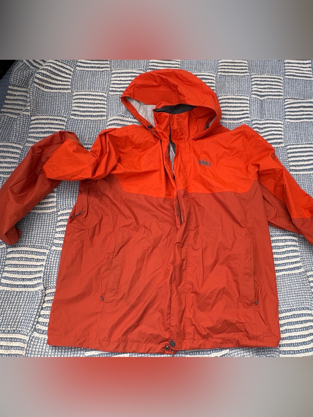 REI Two-Tone Red Men's Hooded Rain Jacket
